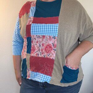 Upcycled Quilted Patchwork Top - The Glenda | Women's XL | Pink Blue Brown